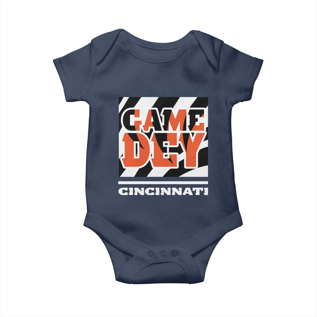 BFT Game Day Baby Onesie Retro Vintage Game Dey White Stripes TS10 Navy Print Your Wear
