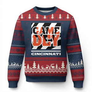 Cincinnati Ugly Christmas Sweater Retro Vintage Game Dey White Stripes TS10 Navy Red Print Your Wear