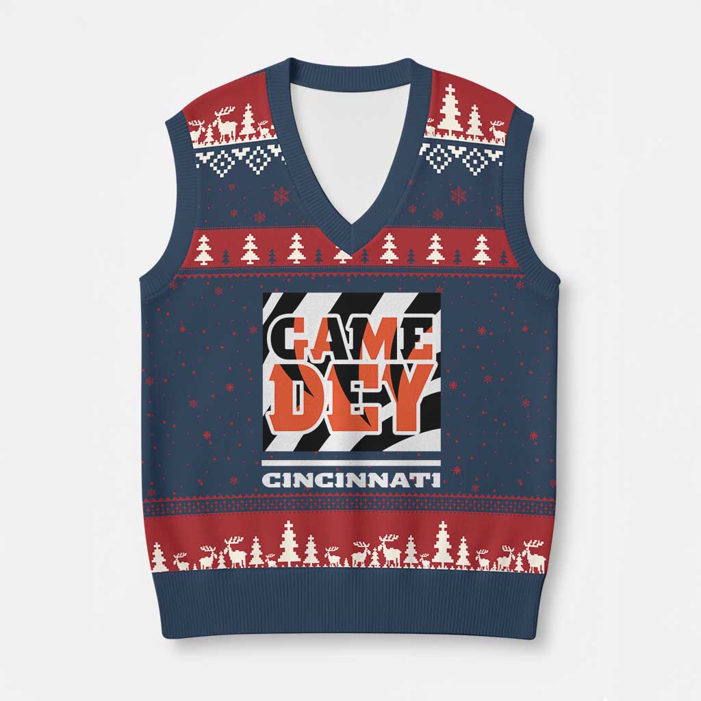 Cincinnati V-Neck Knit Sweater Vest Retro Vintage Game Dey White Stripes TS10 Navy Red Print Your Wear