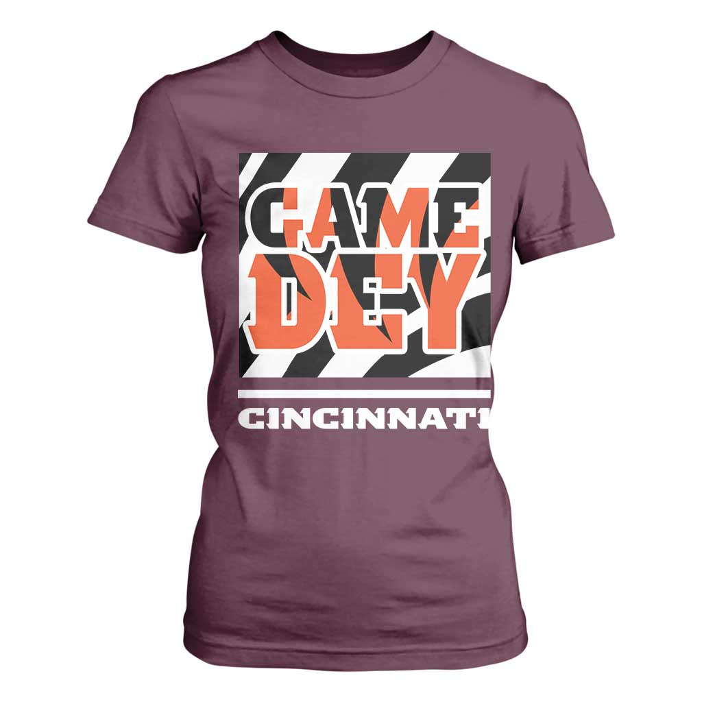 BFT Game Day T Shirt For Women Retro Vintage Game Dey White Stripes TS10 Maroon Print Your Wear