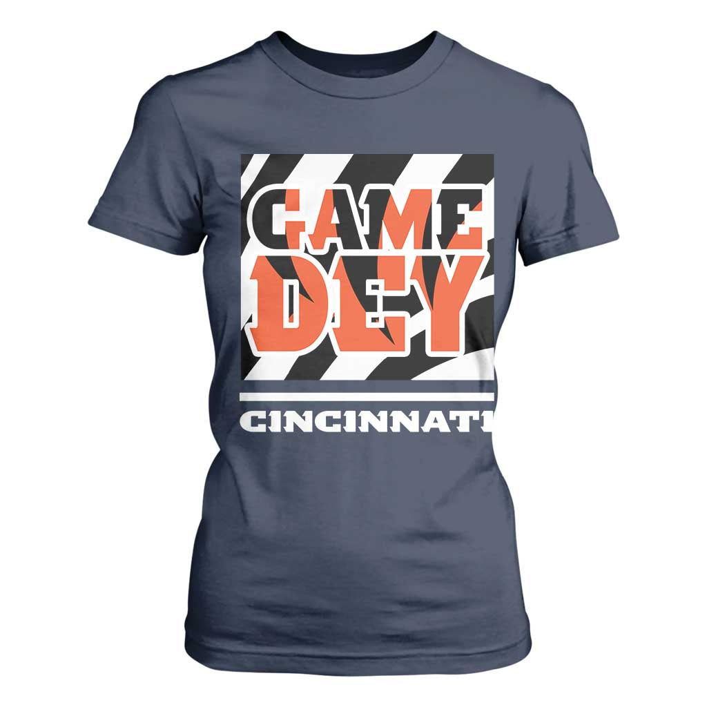 BFT Game Day T Shirt For Women Retro Vintage Game Dey White Stripes TS10 Navy Print Your Wear