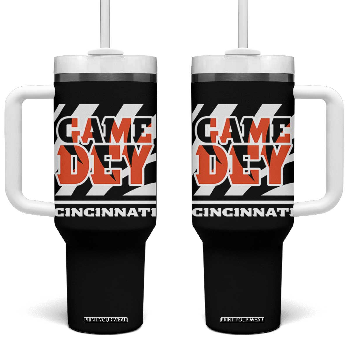 BFT Game Day Tumbler With Handle Retro Vintage Game Dey White Stripes TS10 One Size: 40 oz Black Print Your Wear