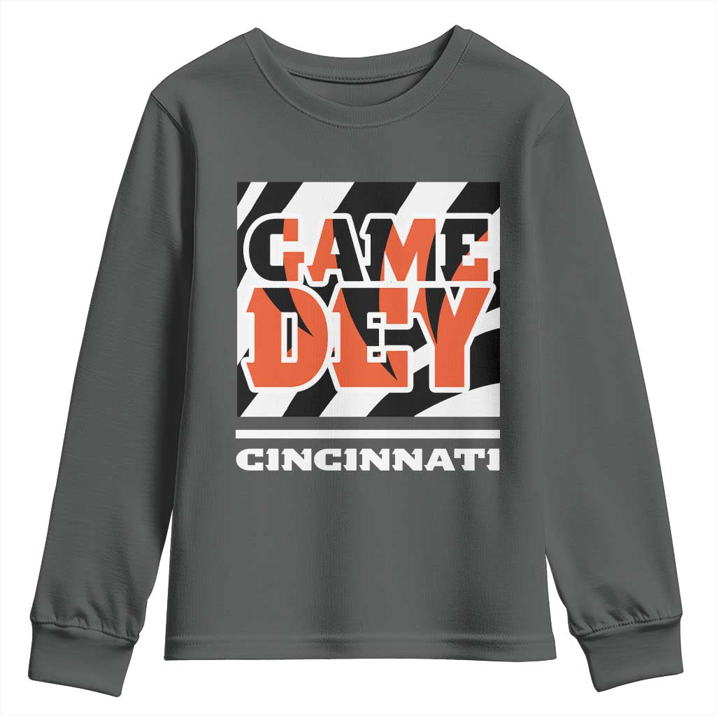 BFT Game Day Youth Sweatshirt Retro Vintage Game Dey White Stripes TS10 Dark Heather Print Your Wear