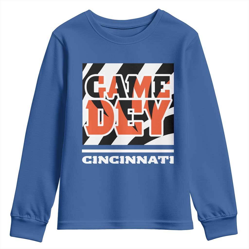 BFT Game Day Youth Sweatshirt Retro Vintage Game Dey White Stripes TS10 Royal Blue Print Your Wear