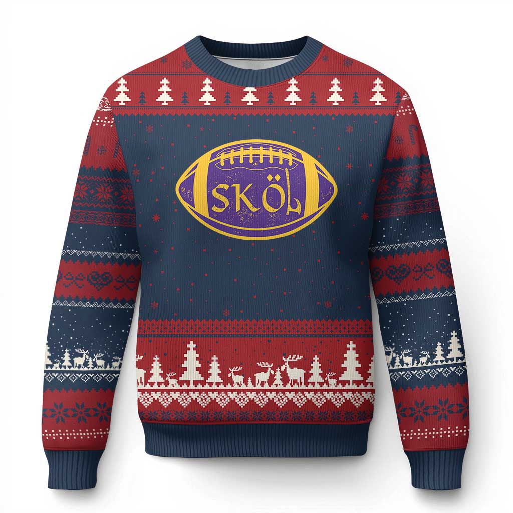Skol Football Ugly Christmas Sweater Retro Nordic Scandinavian Warrior Axe VF TS10 Navy Red Print Your Wear