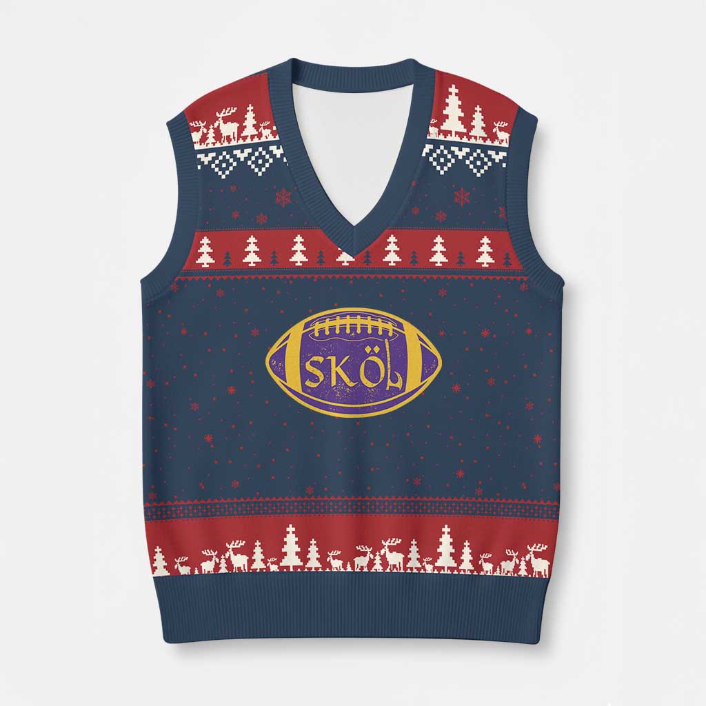 Skol Football V-Neck Knit Sweater Vest Retro Nordic Scandinavian Warrior Axe VF TS10 Navy Red Print Your Wear