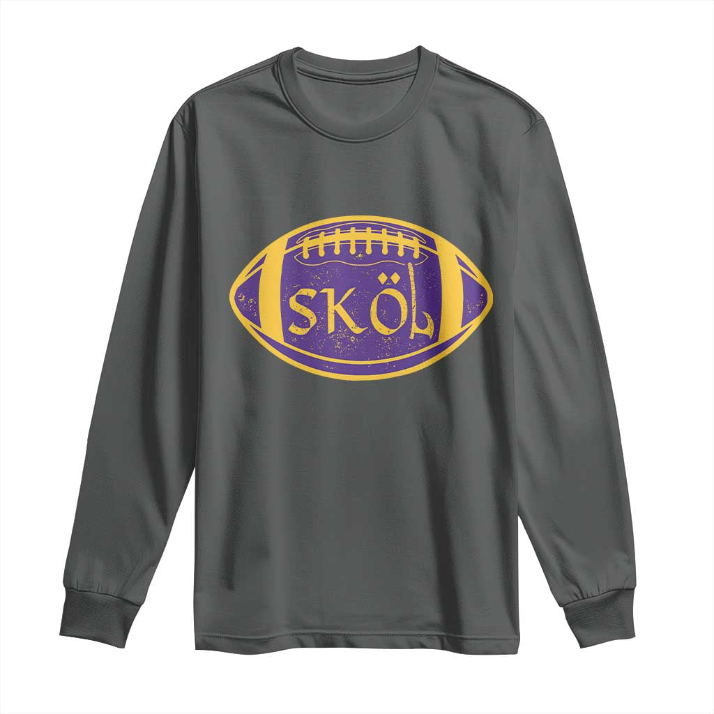 Skol Football Long Sleeve Shirt Retro Nordic Scandinavian Warrior Vikings Axe TS10 Dark Heather Print Your Wear