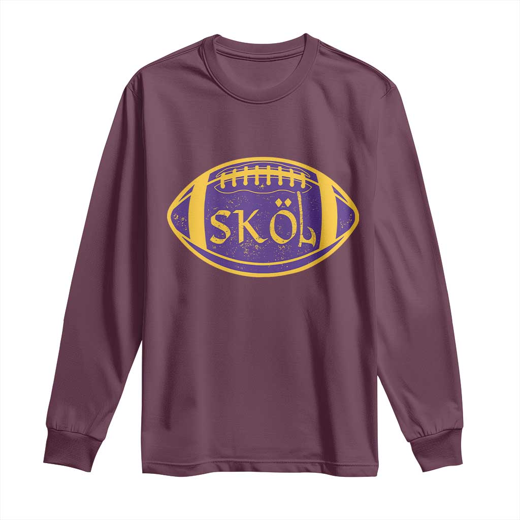 Skol Football Long Sleeve Shirt Retro Nordic Scandinavian Warrior Axe VF TS10 Maroon Print Your Wear