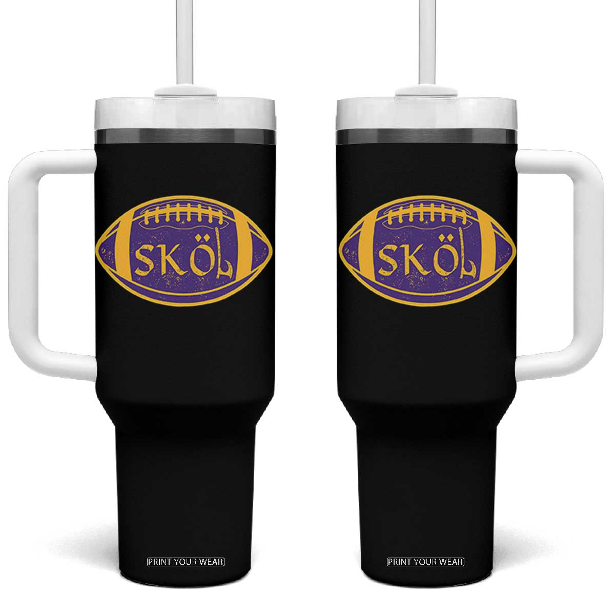 Skol Football Tumbler With Handle Retro Nordic Scandinavian Warrior Axe VF TS10 One Size: 40 oz Black Print Your Wear