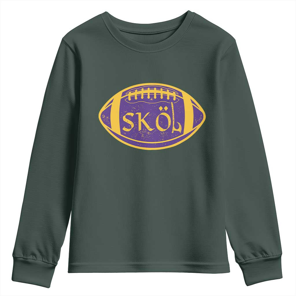 Skol Football Youth Sweatshirt Retro Nordic Scandinavian Warrior Vikings Axe TS10 Dark Forest Green Print Your Wear