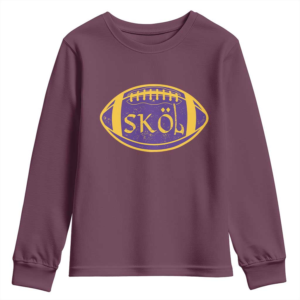 Skol Football Youth Sweatshirt Retro Nordic Scandinavian Warrior Vikings Axe TS10 Maroon Print Your Wear
