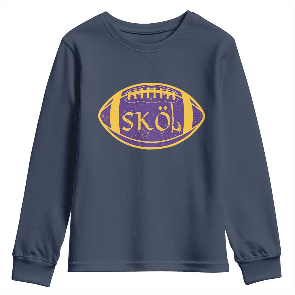 Skol Football Youth Sweatshirt Retro Nordic Scandinavian Warrior Vikings Axe TS10 Navy Print Your Wear