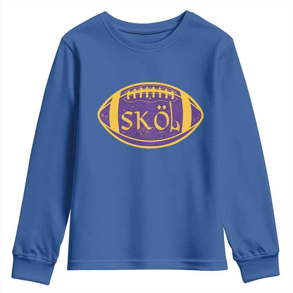 Skol Football Youth Sweatshirt Retro Nordic Scandinavian Warrior Vikings Axe TS10 Royal Blue Print Your Wear