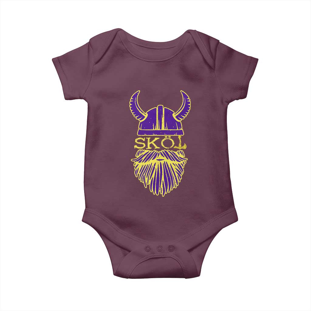 Skol Nordic Scandinavian Warrior Helmet Baby Onesie Retro Football Sports Fan MFV TS10 Maroon Print Your Wear
