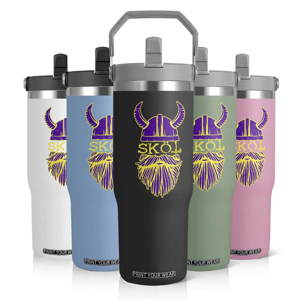 Skol Nordic Scandinavian Warrior Helmet Flip Straw Tumbler Retro Football Sports Fan MFV TS10 Print Your Wear