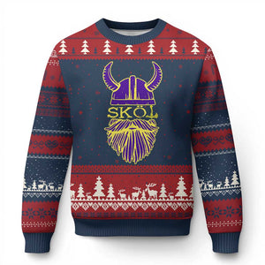 Skol Nordic Scandinavian Warrior Viking Helmet Ugly Christmas Sweater TS10 Navy Red Print Your Wear