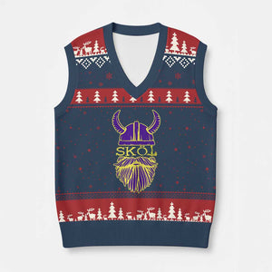 Skol Nordic Scandinavian Warrior Viking Helmet V-Neck Knit Sweater Vest TS10 Navy Red Print Your Wear