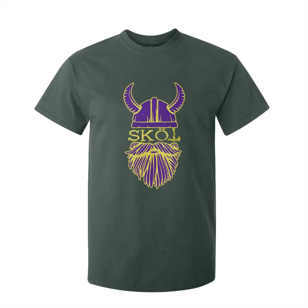 Skol Nordic Scandinavian Warrior Helmet T Shirt For Kid Retro Football Sports Fan MFV TS10 Dark Forest Green Print Your Wear