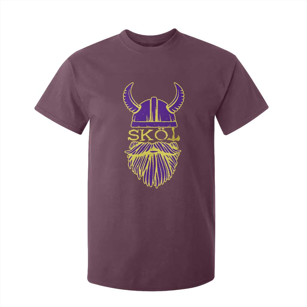 Skol Nordic Scandinavian Warrior Helmet T Shirt For Kid Retro Football Sports Fan MFV TS10 Maroon Print Your Wear