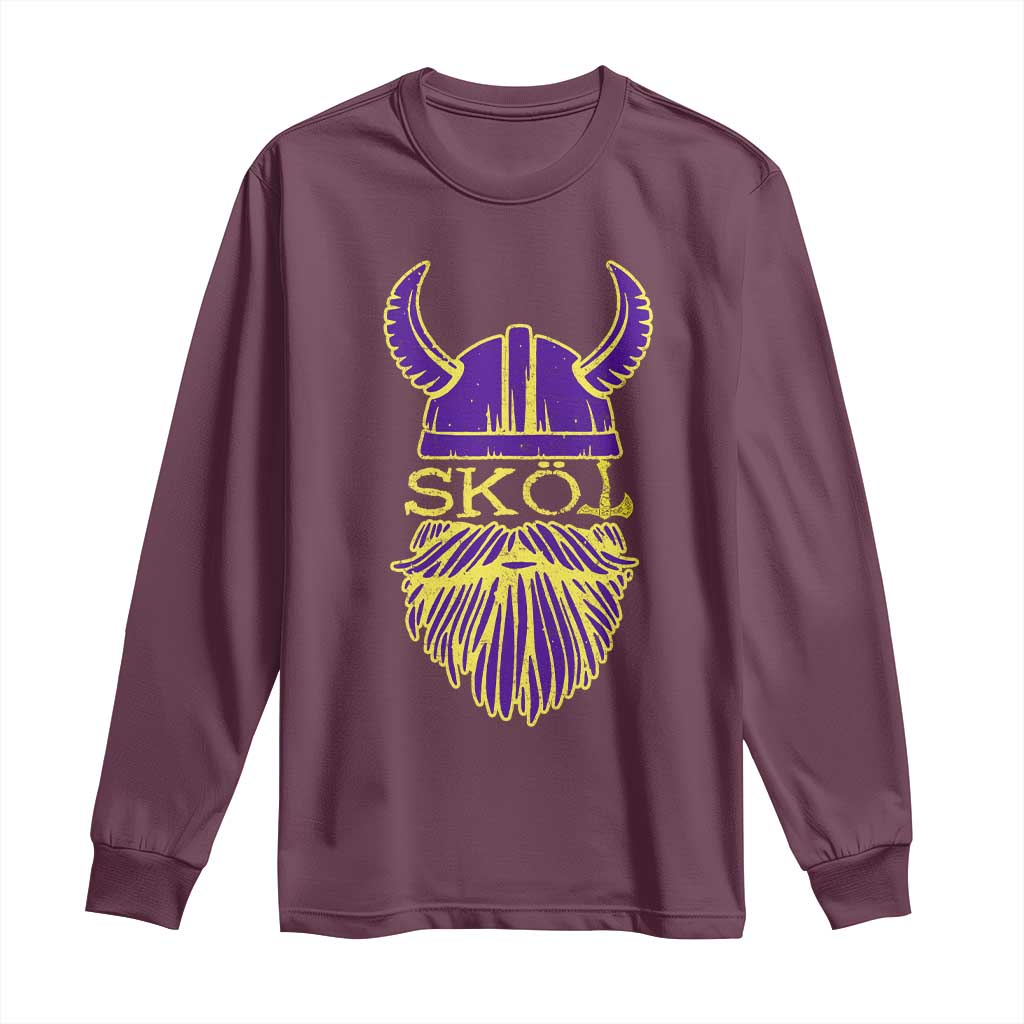 Skol Nordic Scandinavian Warrior Viking Helmet Long Sleeve Shirt TS10 Maroon Print Your Wear