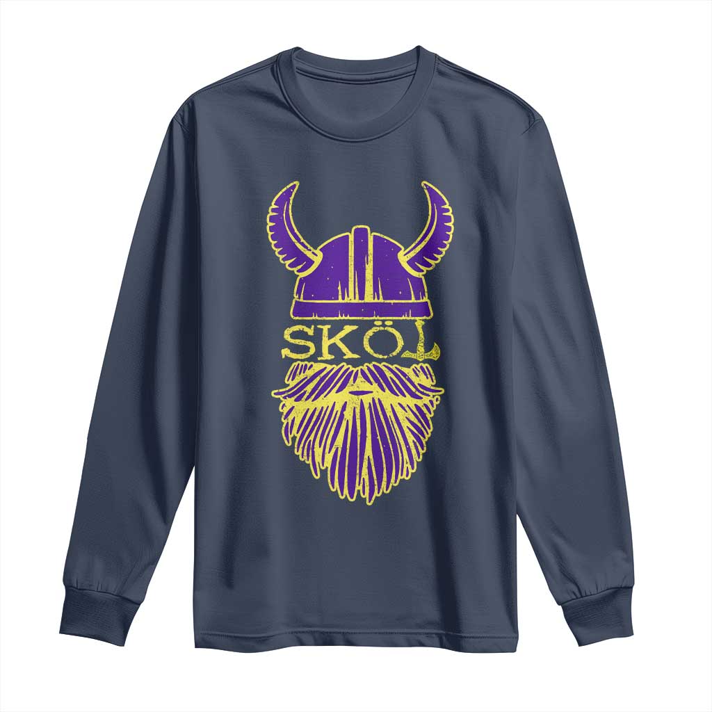 Skol Nordic Scandinavian Warrior Helmet Long Sleeve Shirt Retro Football Sports Fan MFV TS10 Navy Print Your Wear