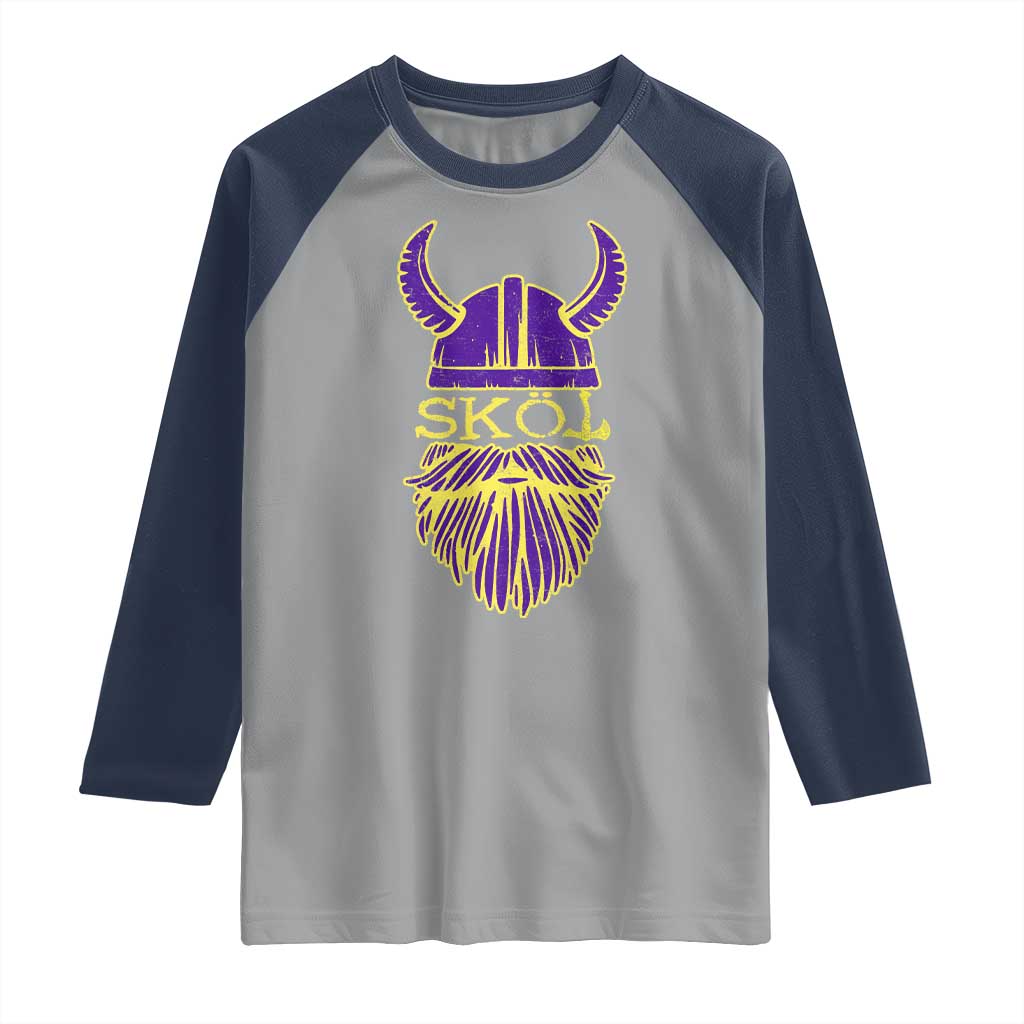 Skol Nordic Scandinavian Warrior Helmet Raglan Shirt Retro Football Sports Fan MFV TS10 Sport Gray Navy Print Your Wear