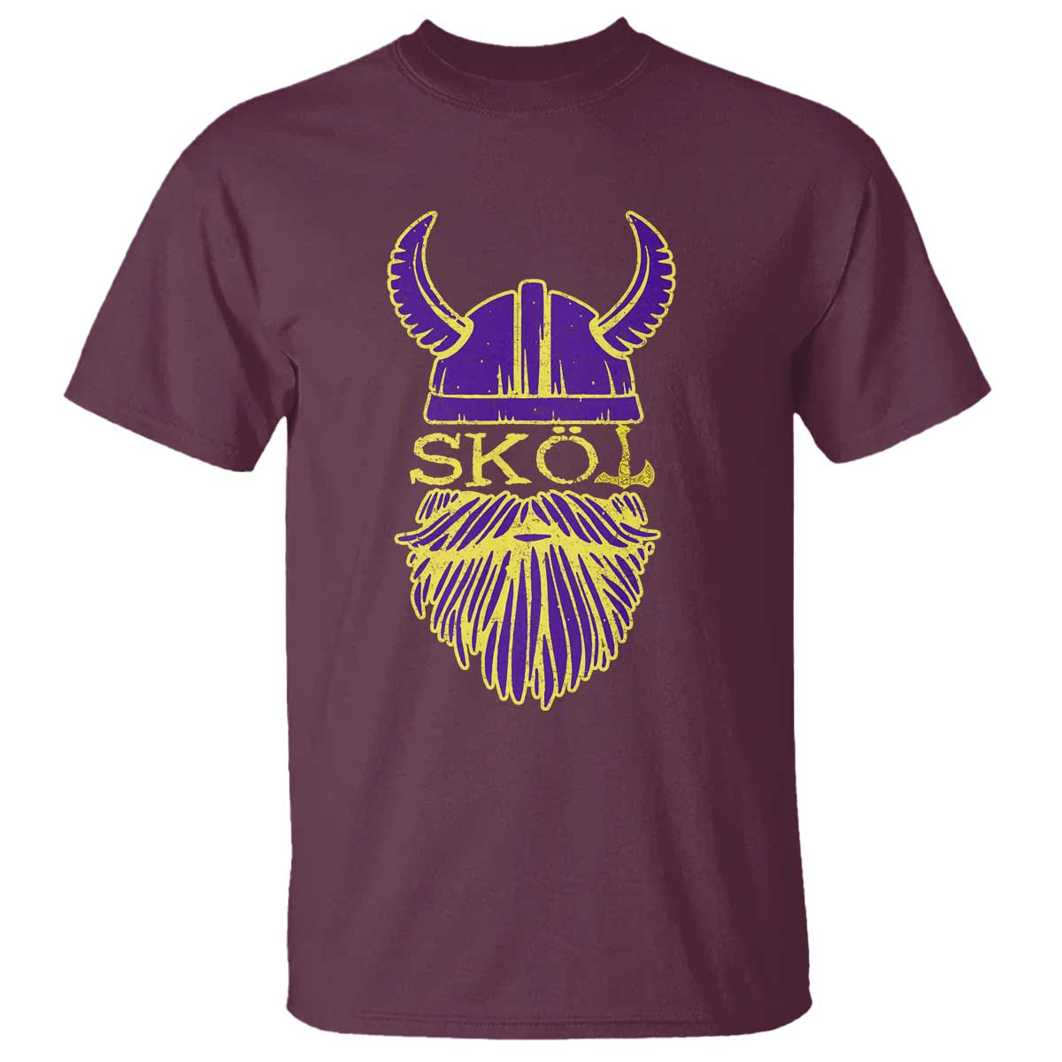 Skol Nordic Scandinavian Warrior Helmet T Shirt Retro Football Sports Fan MFV TS10 Maroon Print Your Wear