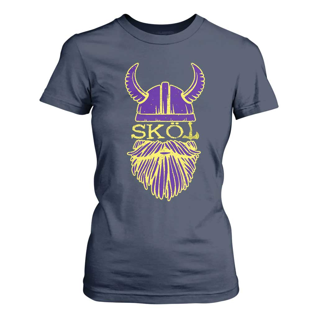 Skol Nordic Scandinavian Warrior Helmet T Shirt For Women Retro Football Sports Fan MFV TS10 Navy Print Your Wear