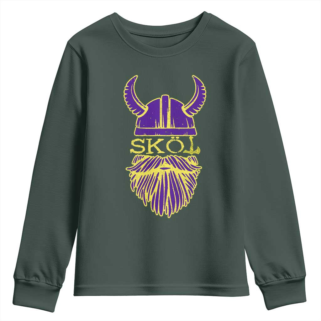 Skol Nordic Scandinavian Warrior Helmet Youth Sweatshirt Retro Football Sports Fan MFV TS10 Dark Forest Green Print Your Wear