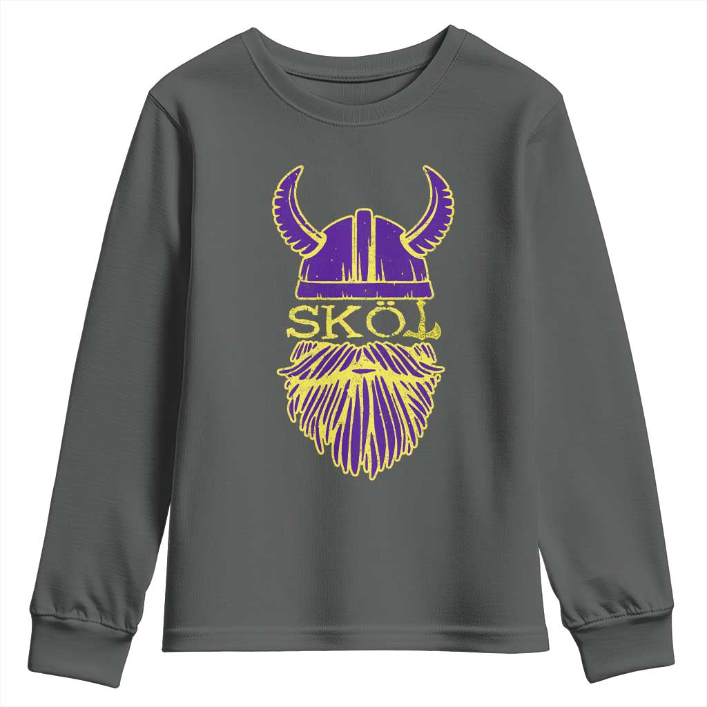 Skol Nordic Scandinavian Warrior Helmet Youth Sweatshirt Retro Football Sports Fan MFV TS10 Dark Heather Print Your Wear