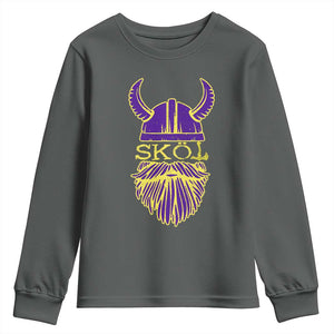 Skol Nordic Scandinavian Warrior Helmet Youth Sweatshirt Retro Football Sports Fan MFV TS10 Dark Heather Print Your Wear