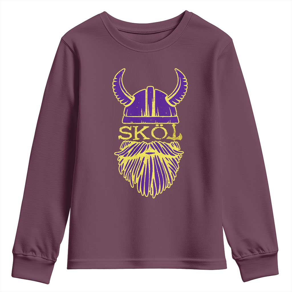 Skol Nordic Scandinavian Warrior Viking Helmet Youth Sweatshirt TS10 Maroon Print Your Wear