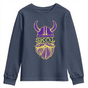 Skol Nordic Scandinavian Warrior Helmet Youth Sweatshirt Retro Football Sports Fan MFV TS10 Navy Print Your Wear