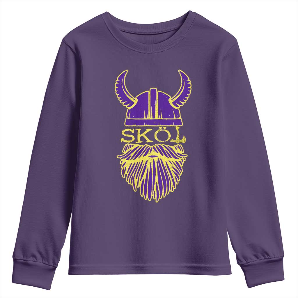 Skol Nordic Scandinavian Warrior Helmet Youth Sweatshirt Retro Football Sports Fan MFV TS10 Purple Print Your Wear