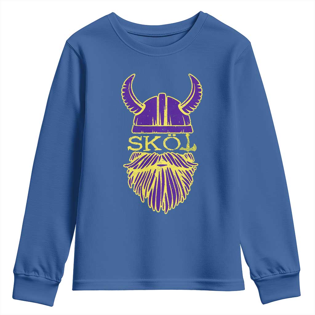 Skol Nordic Scandinavian Warrior Helmet Youth Sweatshirt Retro Football Sports Fan MFV TS10 Royal Blue Print Your Wear
