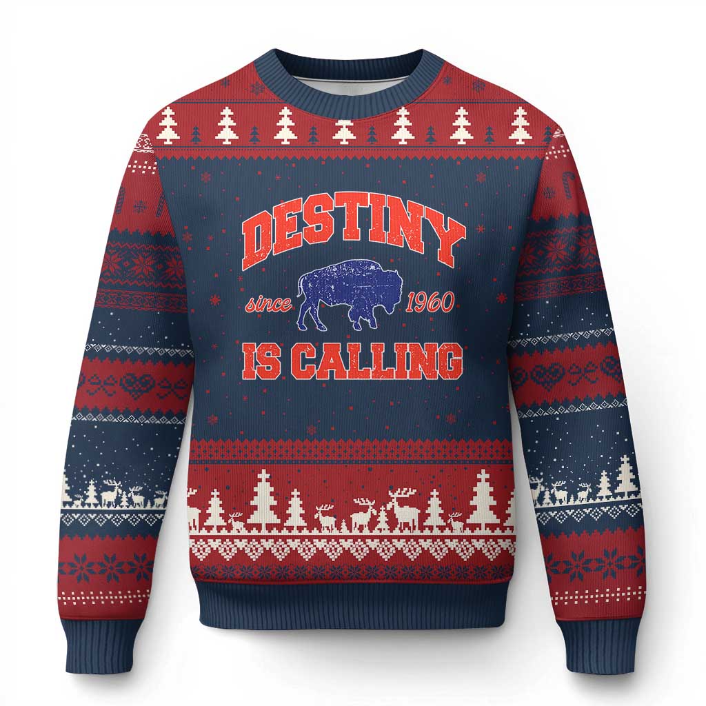 Buffalo Fan Ugly Christmas Sweater Vintage Destiny is Calling Victory Monday TS10 Navy Red Print Your Wear