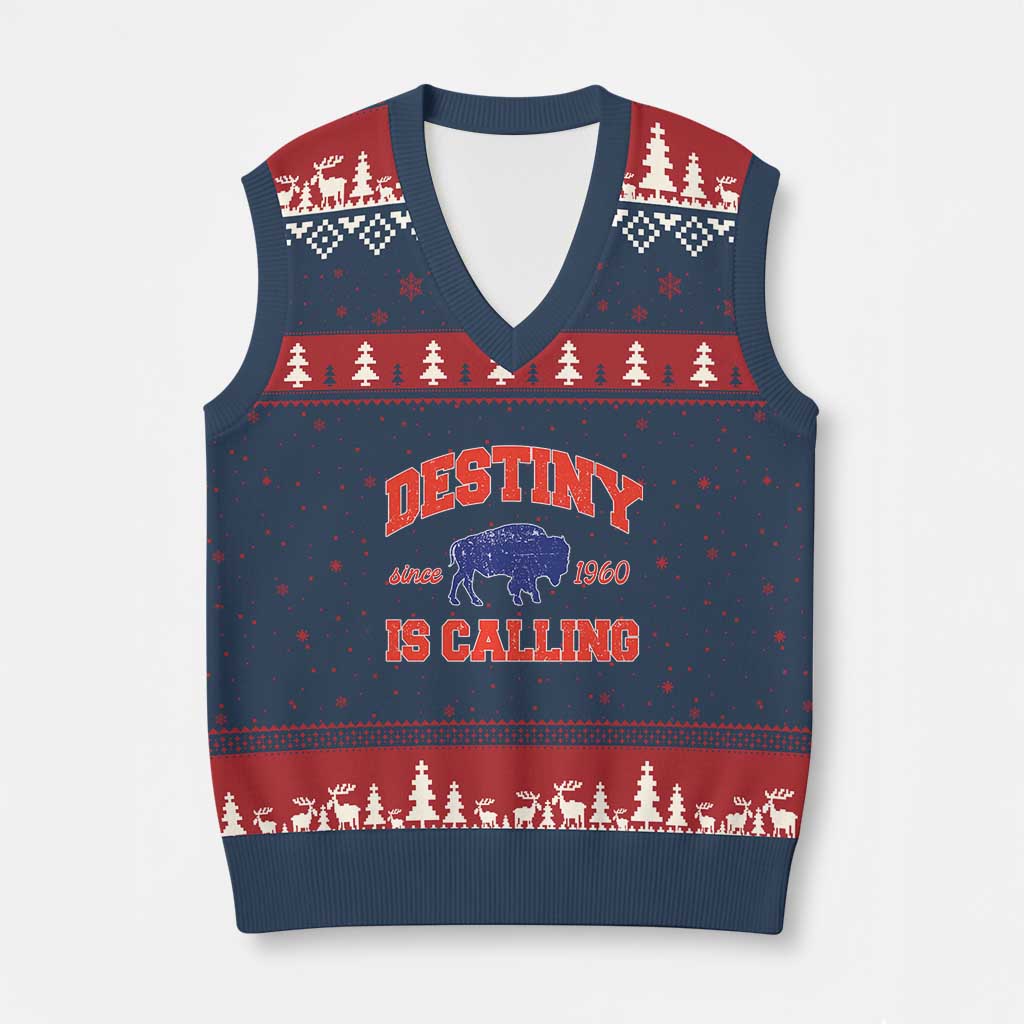 Buffalo Fan V-Neck Knit Sweater Vest Vintage Destiny is Calling Victory Monday TS10 Navy Red Print Your Wear