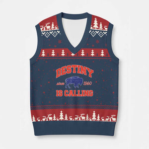 Buffalo Fan V-Neck Knit Sweater Vest Vintage Destiny is Calling Victory Monday TS10 Navy Red Print Your Wear