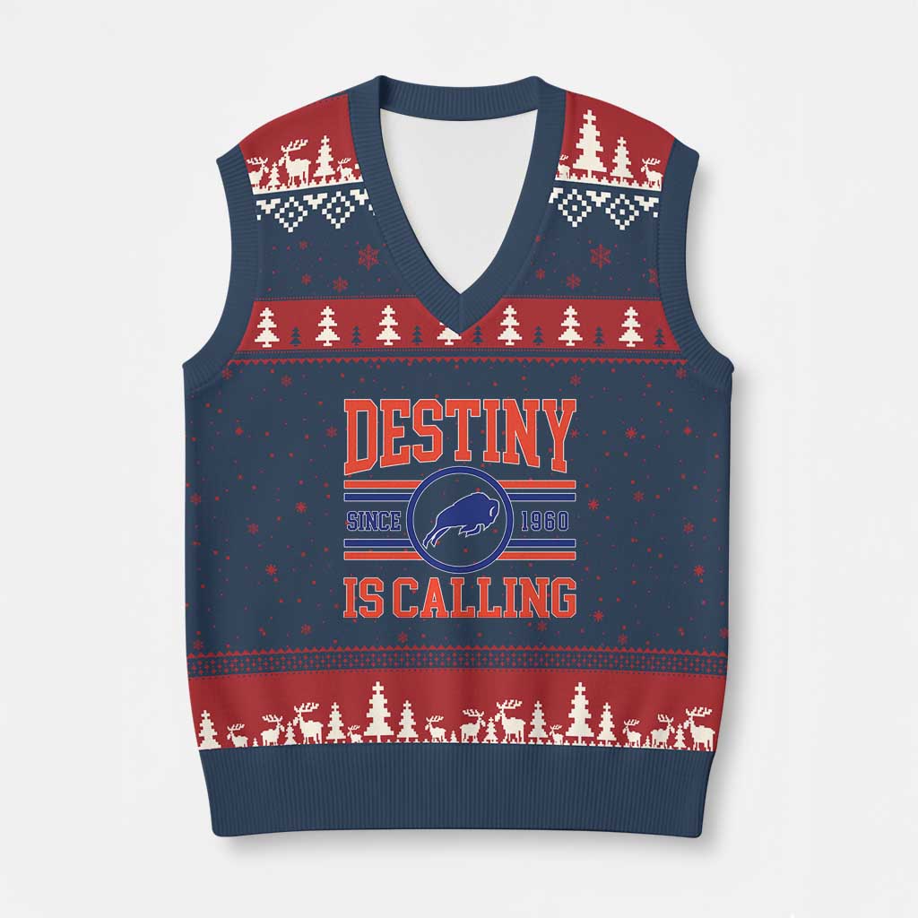 Buffalo Football V-Neck Knit Sweater Vest Funny Vintage 90s Bills Fan TS10 Navy Red Print Your Wear