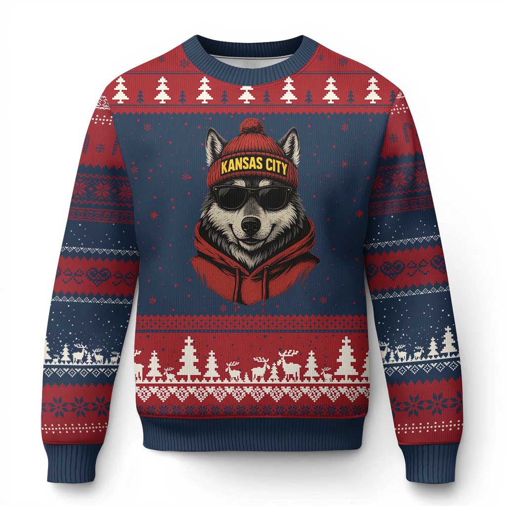 Kansas City Ugly Christmas Sweater Vintage Retro Wolf Mascot TS10 Navy Red Print Your Wear