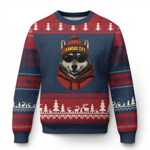 Kansas City Ugly Christmas Sweater Vintage Retro Wolf Mascot TS10 Navy Red Print Your Wear