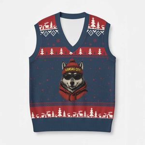 Kansas City V-Neck Knit Sweater Vest Vintage Retro Wolf Mascot TS10 Navy Red Print Your Wear