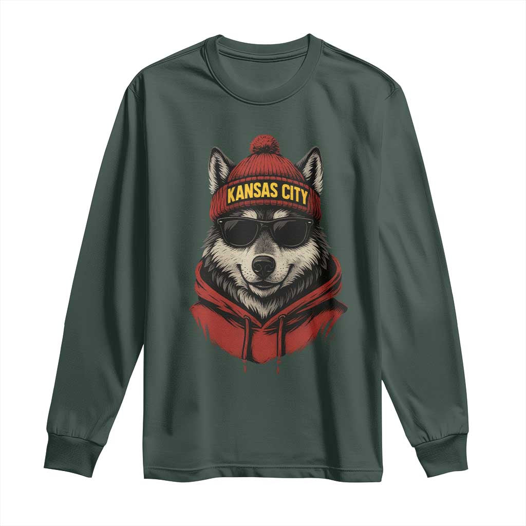 KC Game Day Long Sleeve Shirt Vintage Retro Football Mascot TS10 Dark Forest Green Print Your Wear