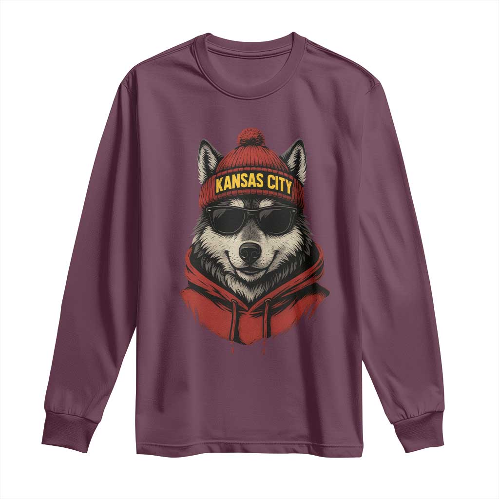 Kansas City Long Sleeve Shirt Vintage Retro Wolf Mascot TS10 Maroon Print Your Wear