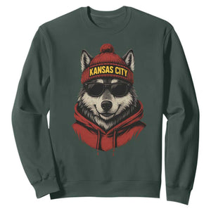 Kansas City Sweatshirt Vintage Retro Wolf Mascot TS10 Dark Forest Green Print Your Wear
