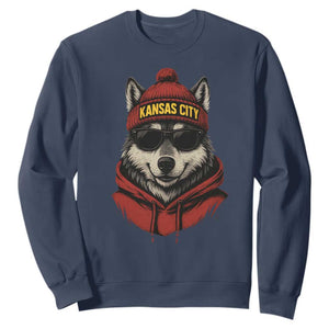 Kansas City Sweatshirt Vintage Retro Wolf Mascot TS10 Navy Print Your Wear