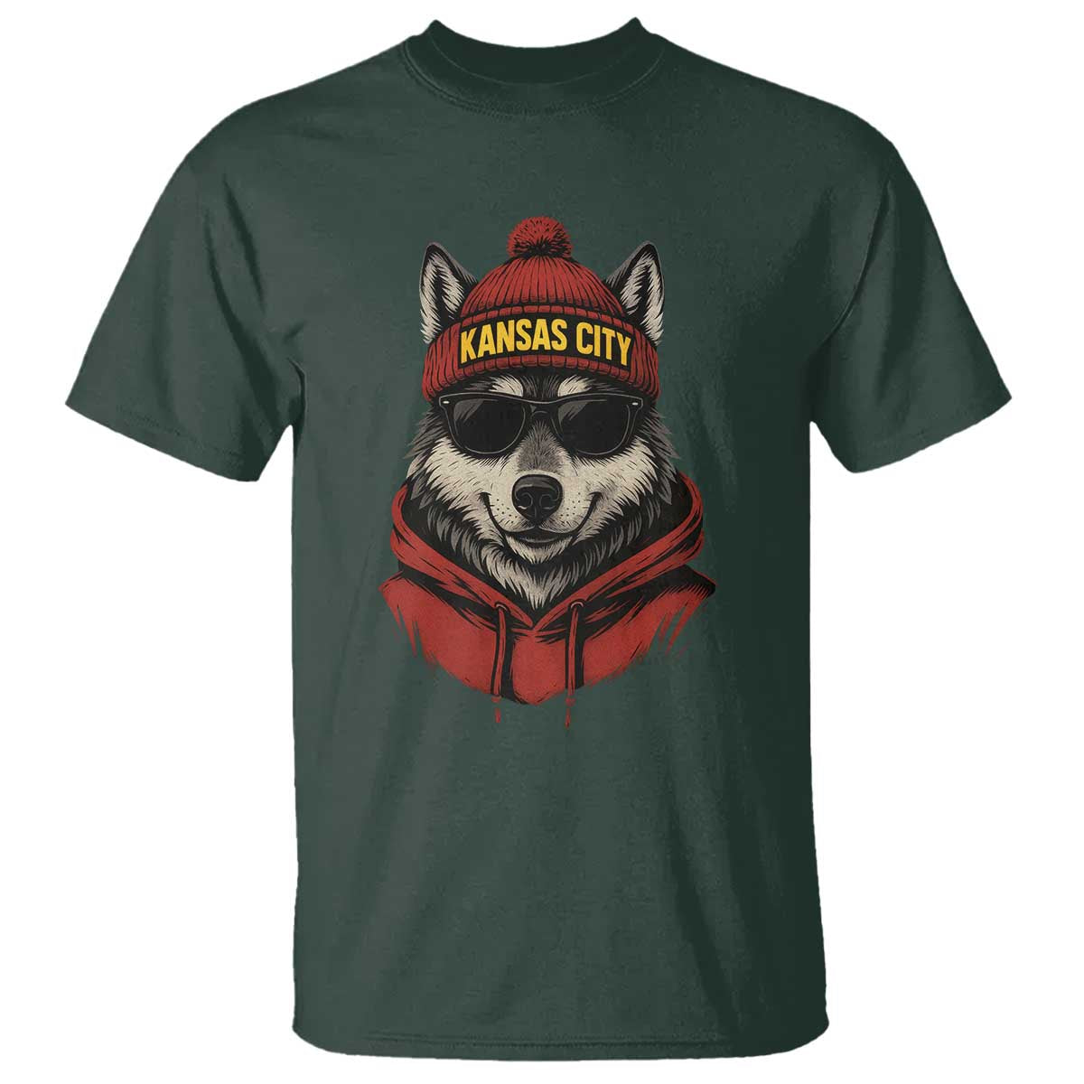 Kansas City T Shirt Vintage Retro Wolf Mascot TS10 Dark Forest Green Print Your Wear