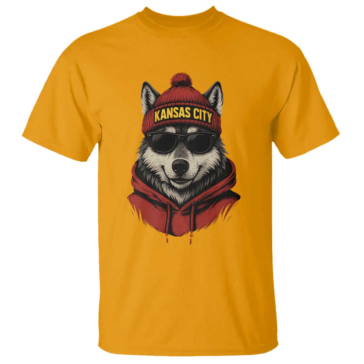 Kansas City T Shirt Vintage Retro Wolf Mascot TS10 Gold Print Your Wear