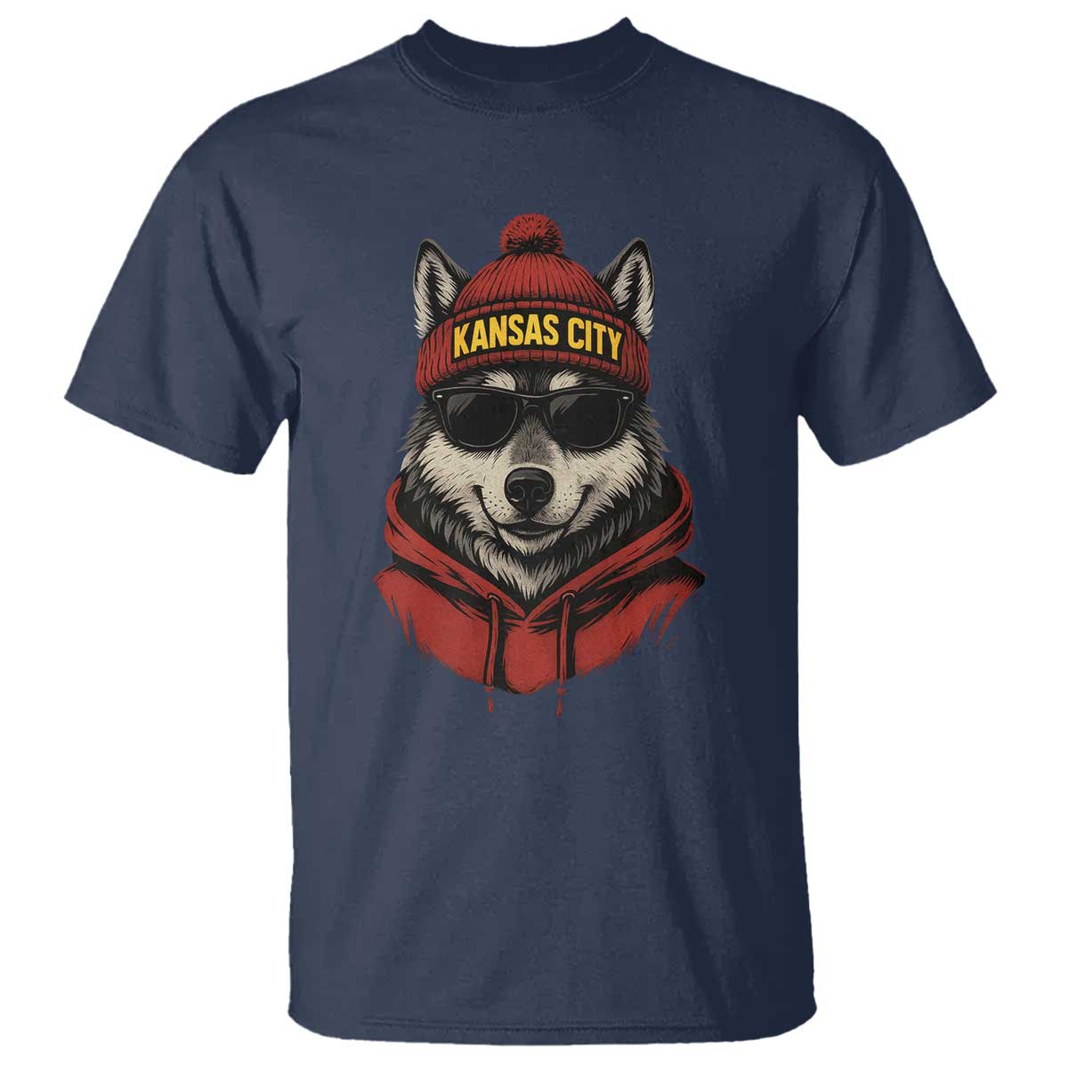 Kansas City T Shirt Vintage Retro Wolf Mascot TS10 Navy Print Your Wear