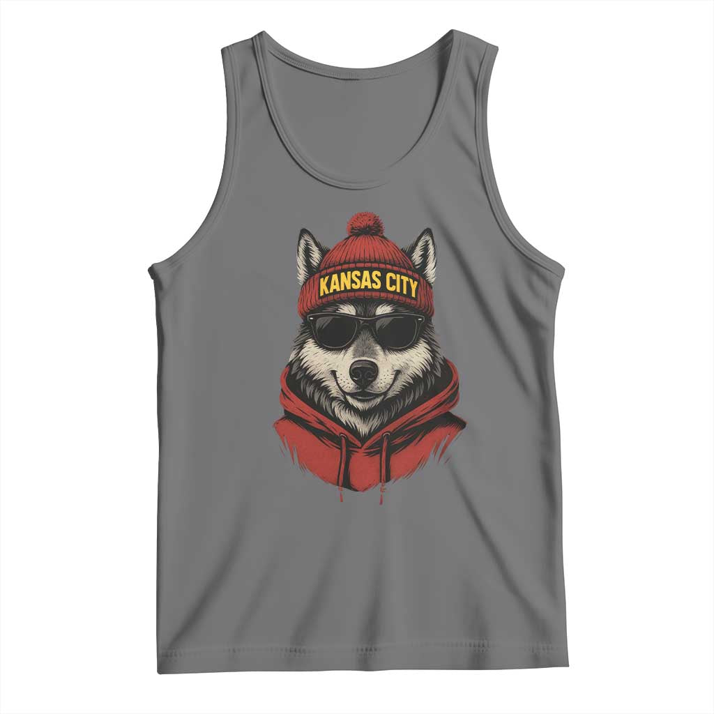 Kansas City Tank Top Vintage Retro Wolf Mascot TS10 Black Heather Print Your Wear
